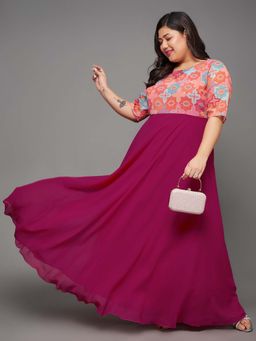 Miss Chase - A+ Curve Collection Plus Size Fit & Flare Dress Multicolor Base Dark Pink