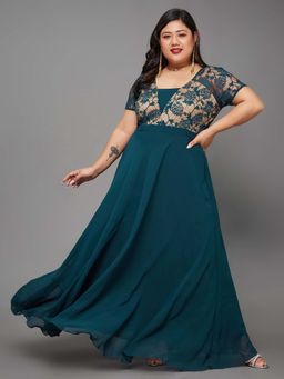 Miss Chase - A+ Curve Collection Plus Size Self-Designed Lace Overlaid Maxi Dress Teal