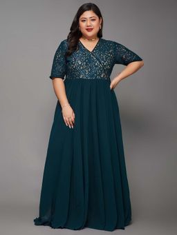 Miss Chase - A+ Curve Collection Plus Size Self-Designed Wrap Maxi Dress - Teal