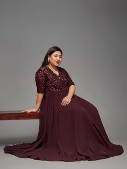 Miss Chase - A+ Curve Collection Plus Size Self-Designed Wrap Maxi Dress - Wine