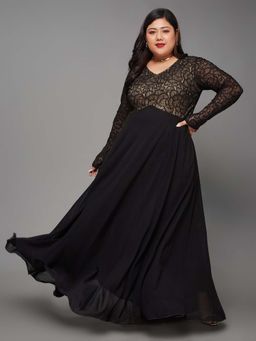 Miss Chase - A+ Curve Collection Plus Size Self-Designed Lace Overlaid Maxi Dress Black
