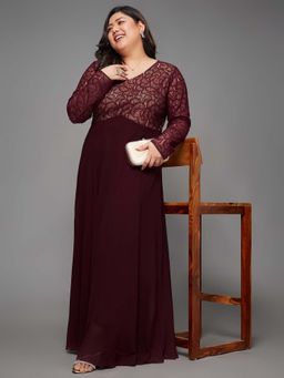 Miss Chase - A+ Curve Collection Plus Size Self-Designed Lace Overlaid Maxi Dress Wine