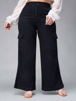 Miss Chase - A+ Curve Collection Plus Size Women Black Wide Leg Denim Cargo Jeans