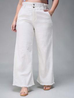 Miss Chase - A+ Curve Collection Plus Size White Flared High Rise Denim Jeans