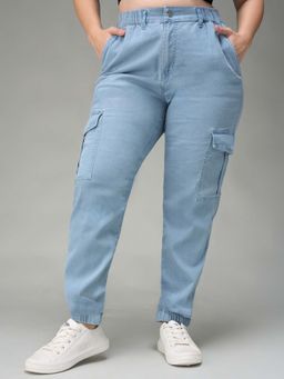 Miss Chase - A+ Curve Collection Plus Size Blue High Rise Light Weight Denim joggers
