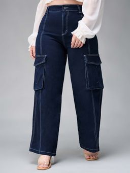Miss Chase - A+ Curve Collection Plus Size Navy Blue Wide leg High rise Denim Jeans