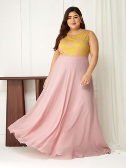 Miss Chase - A+ Curve Collection Plus Size Womens Dusty Pink Lace Maxi Dress