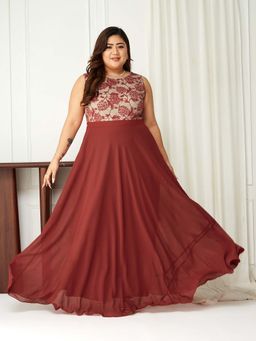 Miss Chase - A+ Curve Collection Plus Size Womens Brick Red Lace Dress