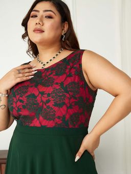 Miss Chase - A+ Curve Collection Plus Size Womens Dark Green Fit and Flare Maxi Dress
