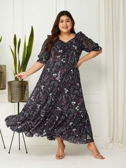 Miss Chase - A+ Curve Collection Plus Size Womens Black Floral Maxi Dress