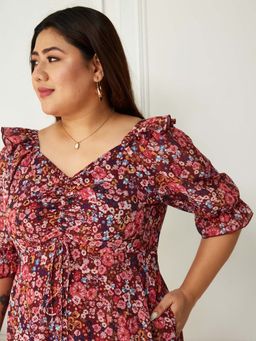 Miss Chase - A+ Curve Collection Plus Size Womens Wine Floral Dress