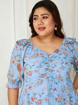 Miss Chase - A+ Curve Collection Plus Size Womens Blue Sweetheart Floral Dress