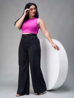 Miss Chase - A+ Curve Collection Plus Size Women's Black High Rise Wide Leg Denim Jeans