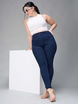 Miss Chase - A+ Curve Collection Plus Size Women's Navy Blue Skinny Fit Denim Jeans