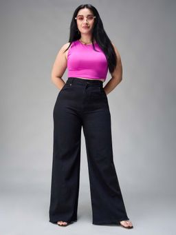 Miss Chase - A+ Curve Collection Plus Size Black High Rise Wide Leg Denim Jeans