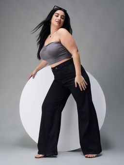 Miss Chase - A+ Curve Collection Plus Size Black Wide Leg High Rise Jeans