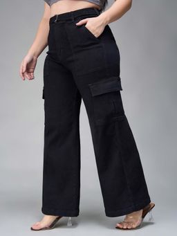 Miss Chase - A+ Curve Collection Plus Size Black Wide Leg High Rise Jeans