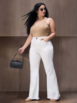 Miss Chase - A+ Curve Collection Plus Size White Bootcut High Rise Denim Jeans