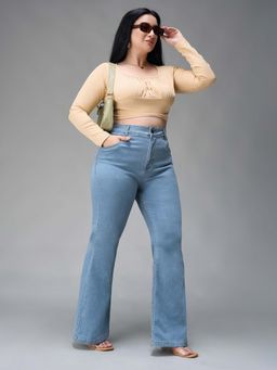Miss Chase - A+ Curve Collection Plus Size Light Blue Bootcut High Rise Jeans