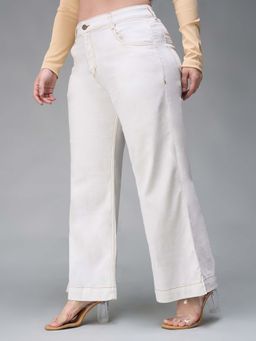 Miss Chase - A+ Curve Collection Plus Size White Flared Mid Rise Jeans