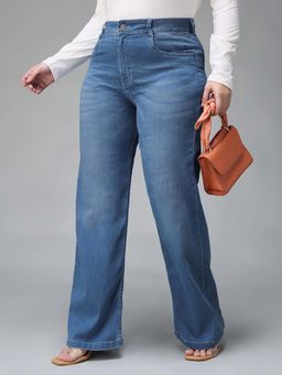 Miss Chase - A+ Curve Collection Plus Size Light Blue Wide-Leg Mid Rise Jeans