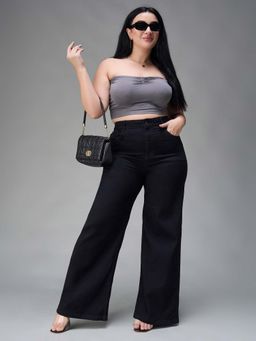 Miss Chase - A+ Curve Collection Plus Size Women's Black Wide Leg High Rise Denim Jeans