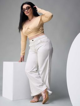 Miss Chase - A+ Curve Collection Plus Size Women's White Flared Mid Rise Jeans