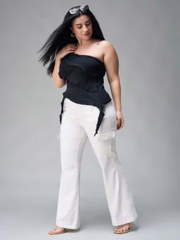 Miss Chase - A+ Curve Collection Plus Size Women's White Wide Leg High Rise Jeans