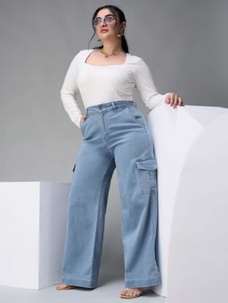 Miss Chase - A+ Curve Collection Plus Size Women's Blue Wide leg High rise Jeans