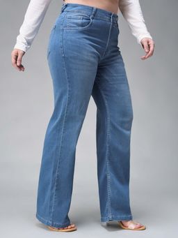 Miss Chase - A+ Curve Collection Plus Size Women's Light Blue Wide-Leg Mid Rise Jeans