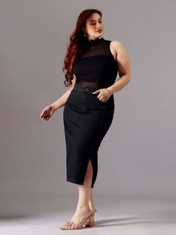 Miss Chase - A+ Curve Collection Plus Size Women's Black Straight-Fit High-Rise Skirt