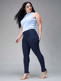 Miss Chase - A+ Curve Collection Plus Size Navy Blue Stretchable Jeans