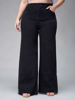 Miss Chase - A+ Curve Collection Plus Size Black Wide Leg High Rise Stretchable Jeans