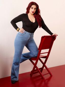 Miss Chase - A+ Curve Collection Plus Size Women's Light Blue Bootcut Stretchable Jeans