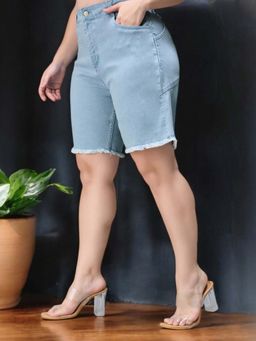 Miss Chase - A+ Curve Collection Women Light Blue High Rise Denim Shorts