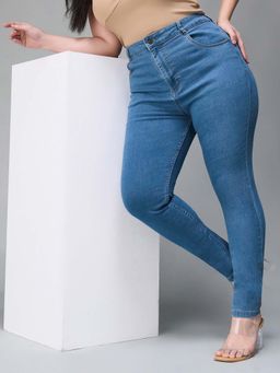 Miss Chase - A+ Curve Collection Plus Size Women's Blue Solid Skinny Fit Jeans