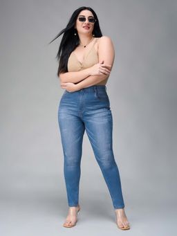 Miss Chase - A+ Curve Collection Plus Size Women's Blue Solid Skinny Fit Jeans