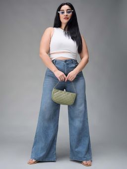 Miss Chase - A+ Curve Collection Plus Size Women's Blue Solid Wide Fit Jeans