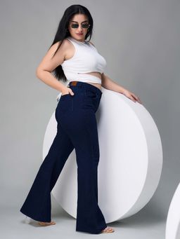 Miss Chase - A+ Curve Collection Plus Size Women's Navy Blue Solid Bootcut Fit Jeans