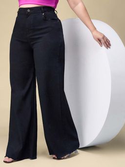 Miss Chase - A+ Curve Collection Plus Size Women's Black Solid Wide Fit Jeans