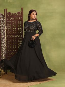 Miss Chase - A+ Curve Collection Plus Size Women's Black Fit and Flare Ethnic Dress