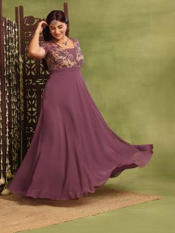 Miss Chase - A+ Curve Collection Plus Size Women's Mauve Flared Georgette Ethnic Dress