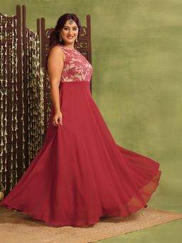 Miss Chase - A+ Curve Collection Plus Size Women's Brick Red Ethnic Dress