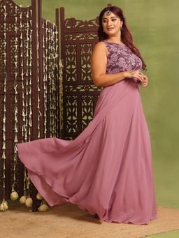 Miss Chase - A+ Curve Collection Plus Size Women's Lavender Sleeveless Ethnic Dress