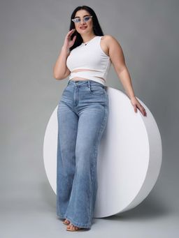 Miss Chase - A+ Curve Collection Plus Size Womens Light Blue Wide-Leg Denim Jeans
