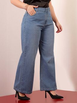 Miss Chase - A+ Curve Collection Plus Size Womens Light Blue Wide-Leg Denim Jeans