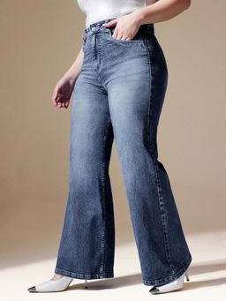 Miss Chase - A+ Curve Collection Plus Size Womens Light Blue Wide-Leg Denim Jeans