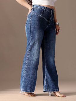 Miss Chase - A+ Curve Collection Plus Size Womens Blue High Rise Denim Wide-Leg Jeans