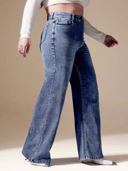 Miss Chase - A+ Curve Collection Plus Size Womens Light Blue Denim Wide Leg Jeans