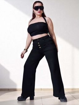 Miss Chase - A+ Curve Collection Plus Size Womens Black Wide Leg Denim Jeans